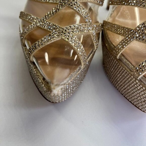 Jessica Simpson Oluina Platform Pump Size 9.5 Embellished Gold 5" Heel - Picture 11 of 16